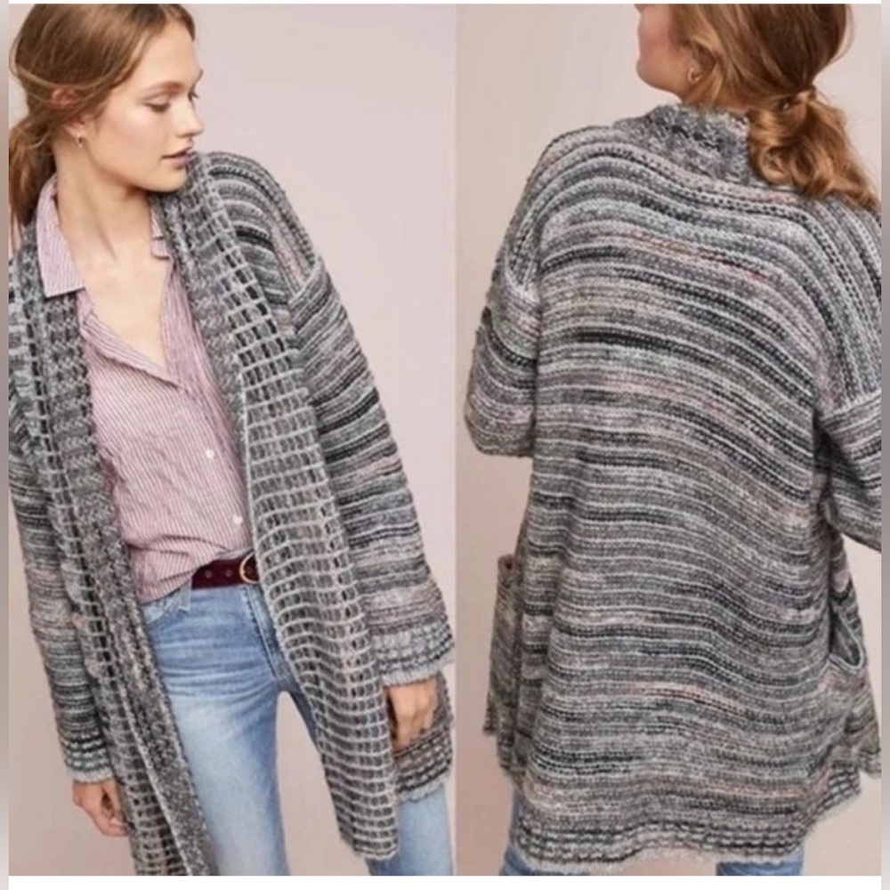 Anthropologie Multicolor Gray and Purple Knit Cardigan Size Medium